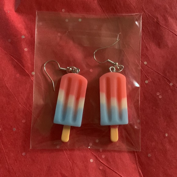 Patriotic Popsicle Earrings - Red White & Blue - Picture 2 of 3